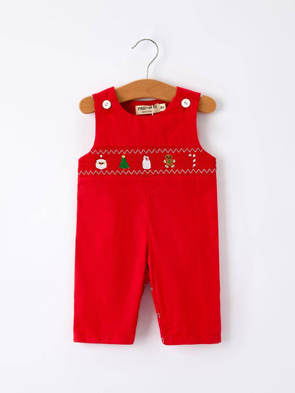 Rylee Faith Designs - Christmas Gingerbread Embroidery Red Baby Boy Romper with Bow