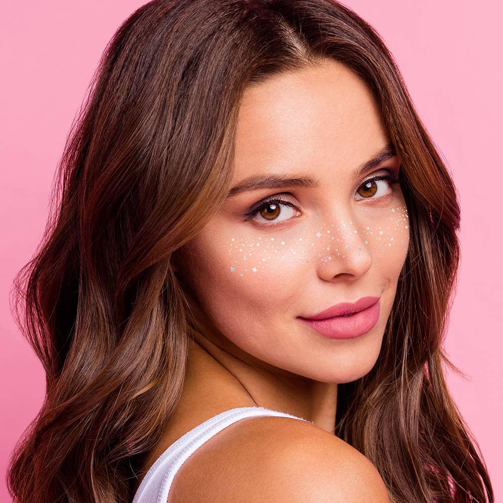 Flash Tattoos - GALACTIC SILVER FACE FRECKLES metallic temporary tattoos