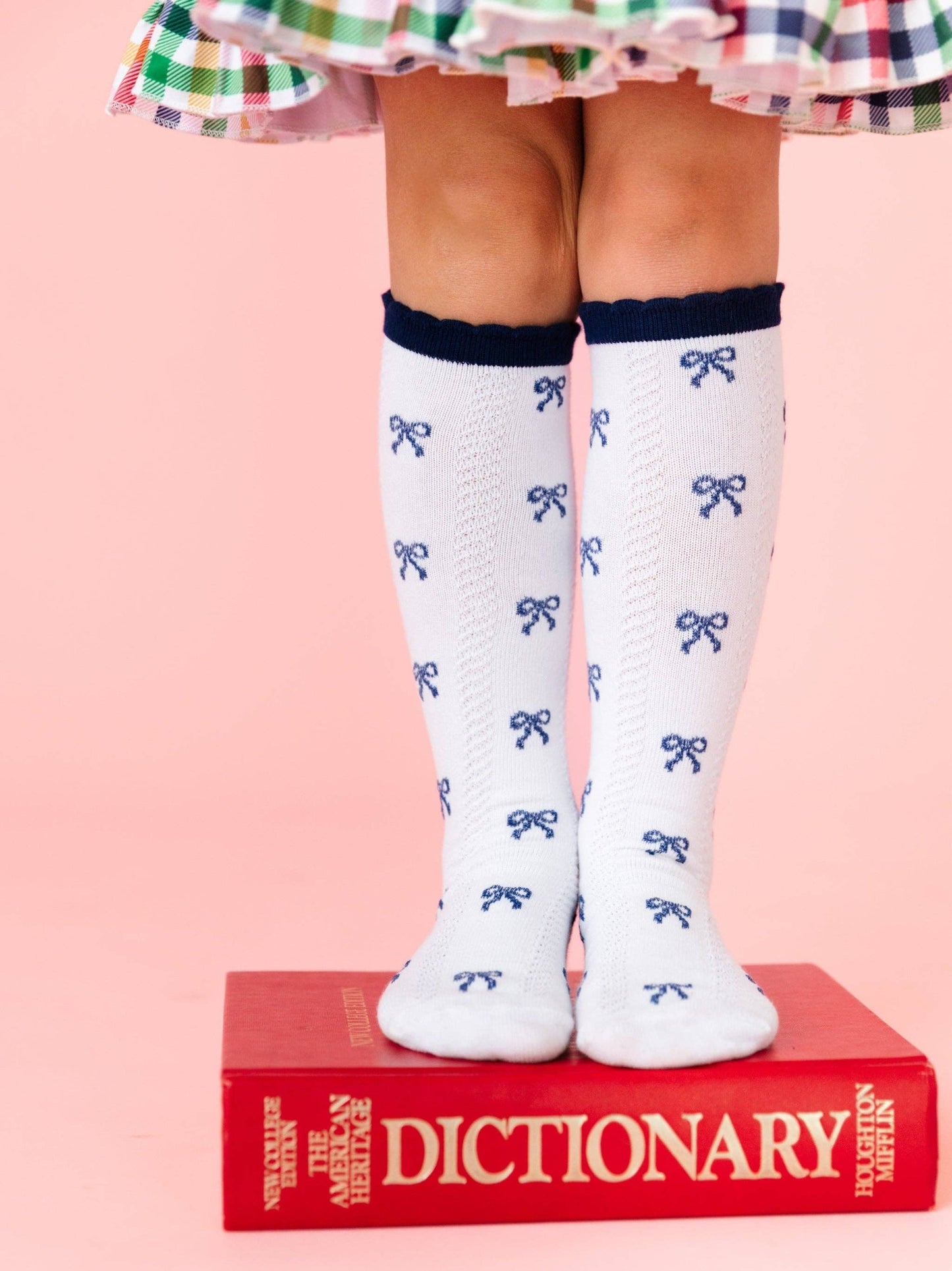 Little Stocking Co. - Navy Bow Scalloped Knee Socks