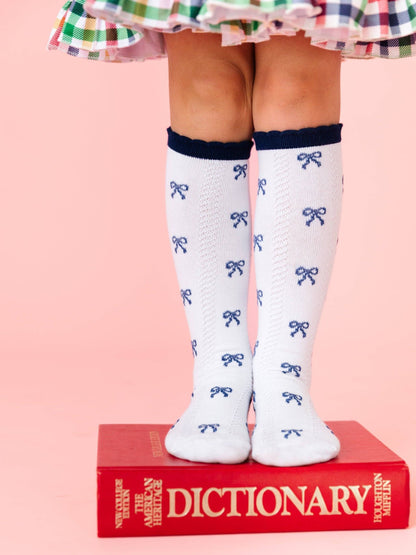 Little Stocking Co. - Navy Bow Scalloped Knee Socks