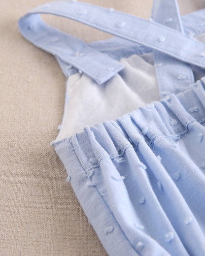 Dadati - Baby boy blue plumeti romper with crossed straps