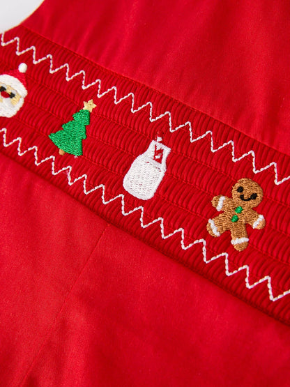 Rylee Faith Designs - Christmas Gingerbread Embroidery Red Baby Boy Romper with Bow