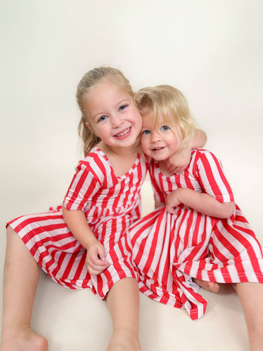 Polished Prints - Red Striped Holiday Dress - Girls Clothing - Christmas 2025