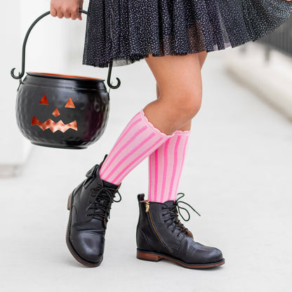 Little Stocking Co. - Blossom Striped Scalloped Knee HIgh Socks