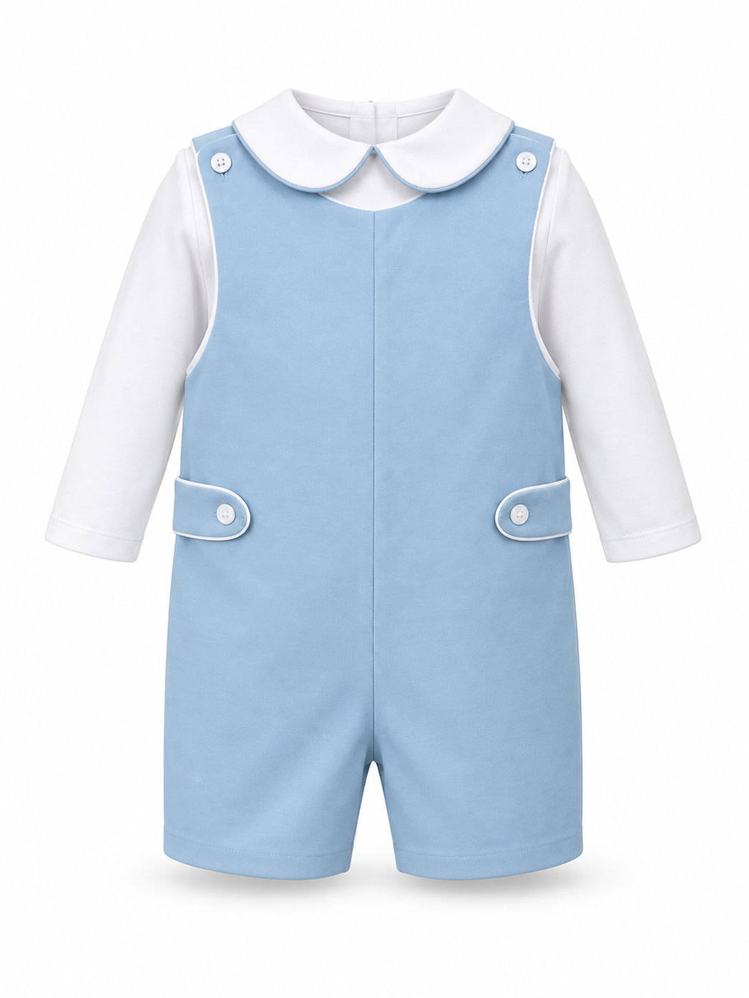 Lt.blue knit boy's short jon jon w/ white knit