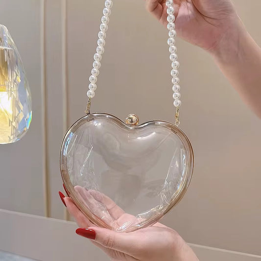 Heart Clear Pearl Handle Purse