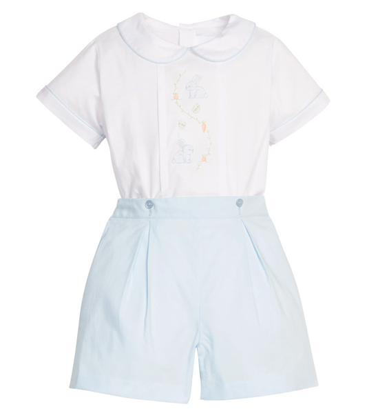 Little English - Button On Short Set - Blue Bunny