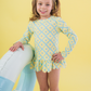 RuffleButts – Girls Banana Coastal Charm Scallop Hem Long Sleeve Rash Guard
