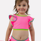 RuffleButts – Girls Neon Pink Crochet Detail Butterfly Tankini