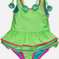RuffleButts – Girls Neon Honeydew Crochet Detail Peplum One-Piece Swimsuit