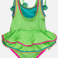 RuffleButts – Girls Neon Honeydew Crochet Detail Peplum One-Piece Swimsuit