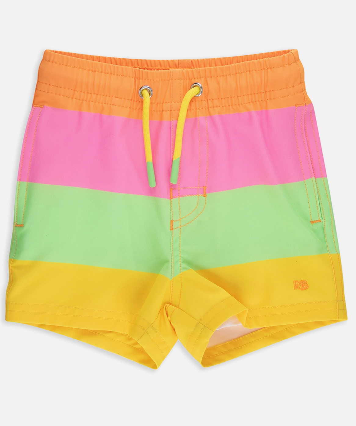RuffleButts – Boys Neon Citrus Color Block Performance Hybrid Swim Trunks
