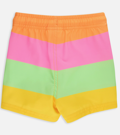 RuffleButts – Boys Neon Citrus Color Block Performance Hybrid Swim Trunks