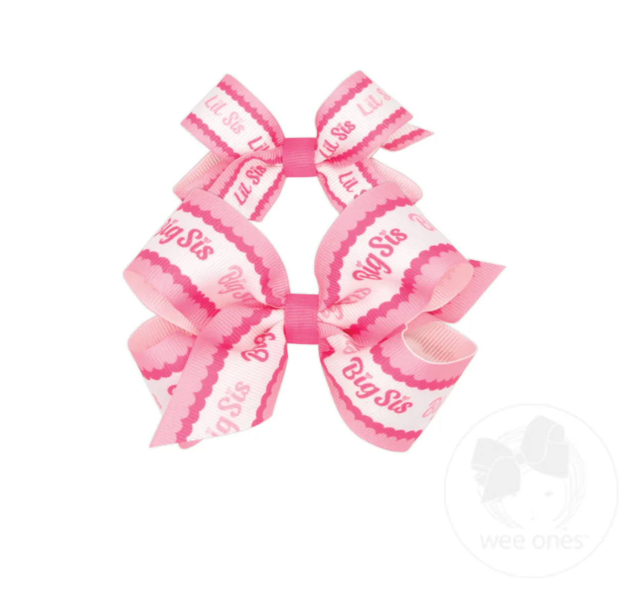 Wee Ones - One Mini Lil Sis Printed Grosgrain Hair Bow and One Medium Big Sis Print Grosgrain Hair Bow
