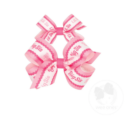 Wee Ones - One Mini Lil Sis Printed Grosgrain Hair Bow and One Medium Big Sis Print Grosgrain Hair Bow