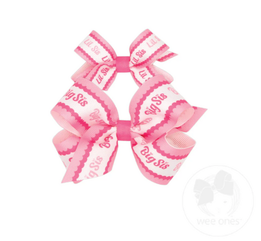Wee Ones - One Mini Lil Sis Printed Grosgrain Hair Bow and One Medium Big Sis Print Grosgrain Hair Bow