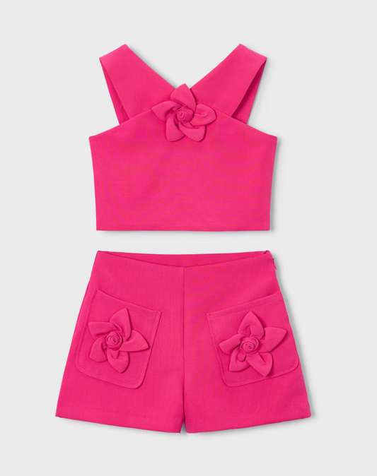Girl Flower Applique Shorts and Top Set