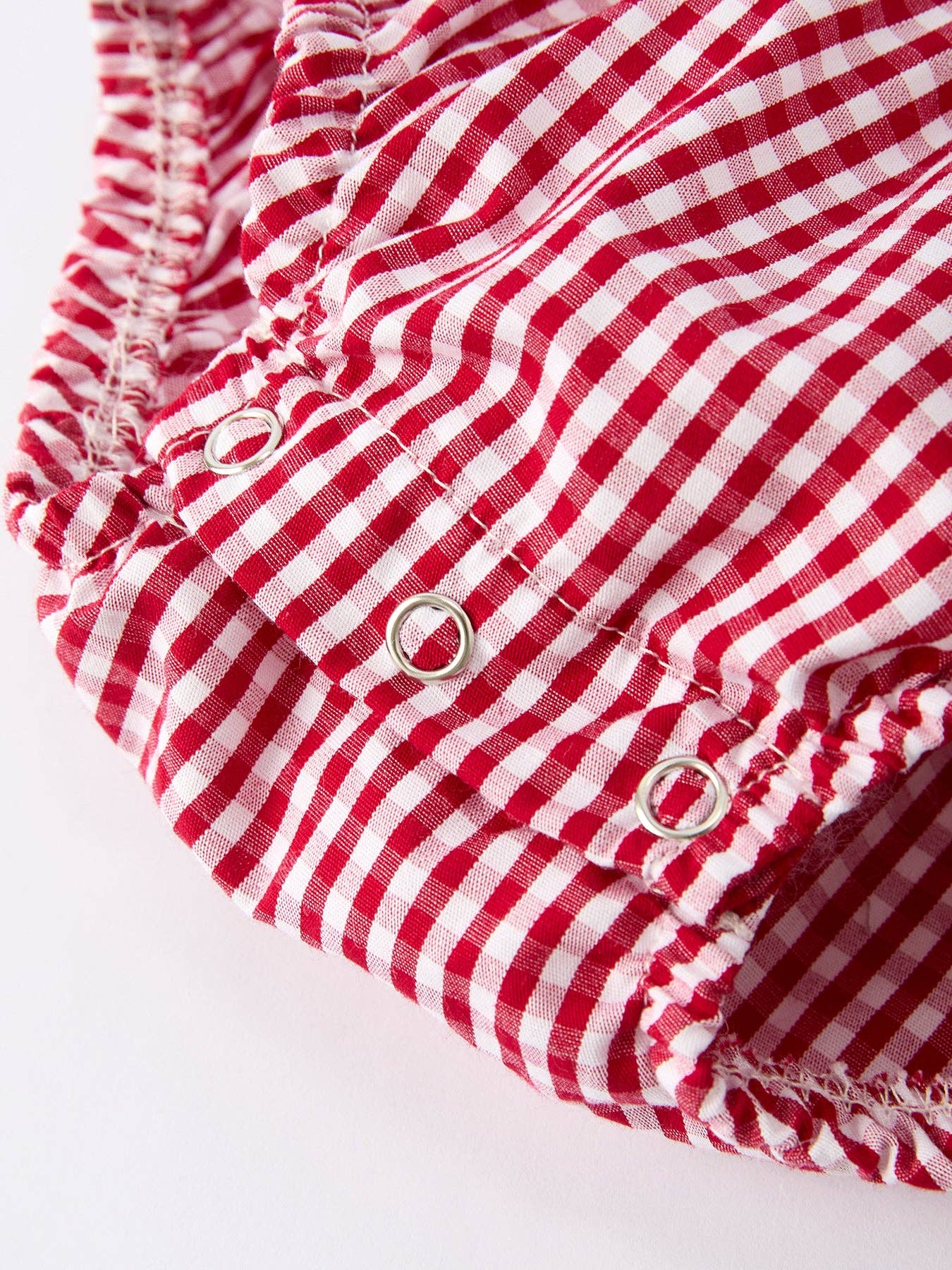 Rylee Faith Designs - Roll Tide Embroidery Gingham Baby Girl Romper with Red Bow