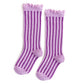 Little Stocking Co. - Purple Striped Lace Top Knee High Socks