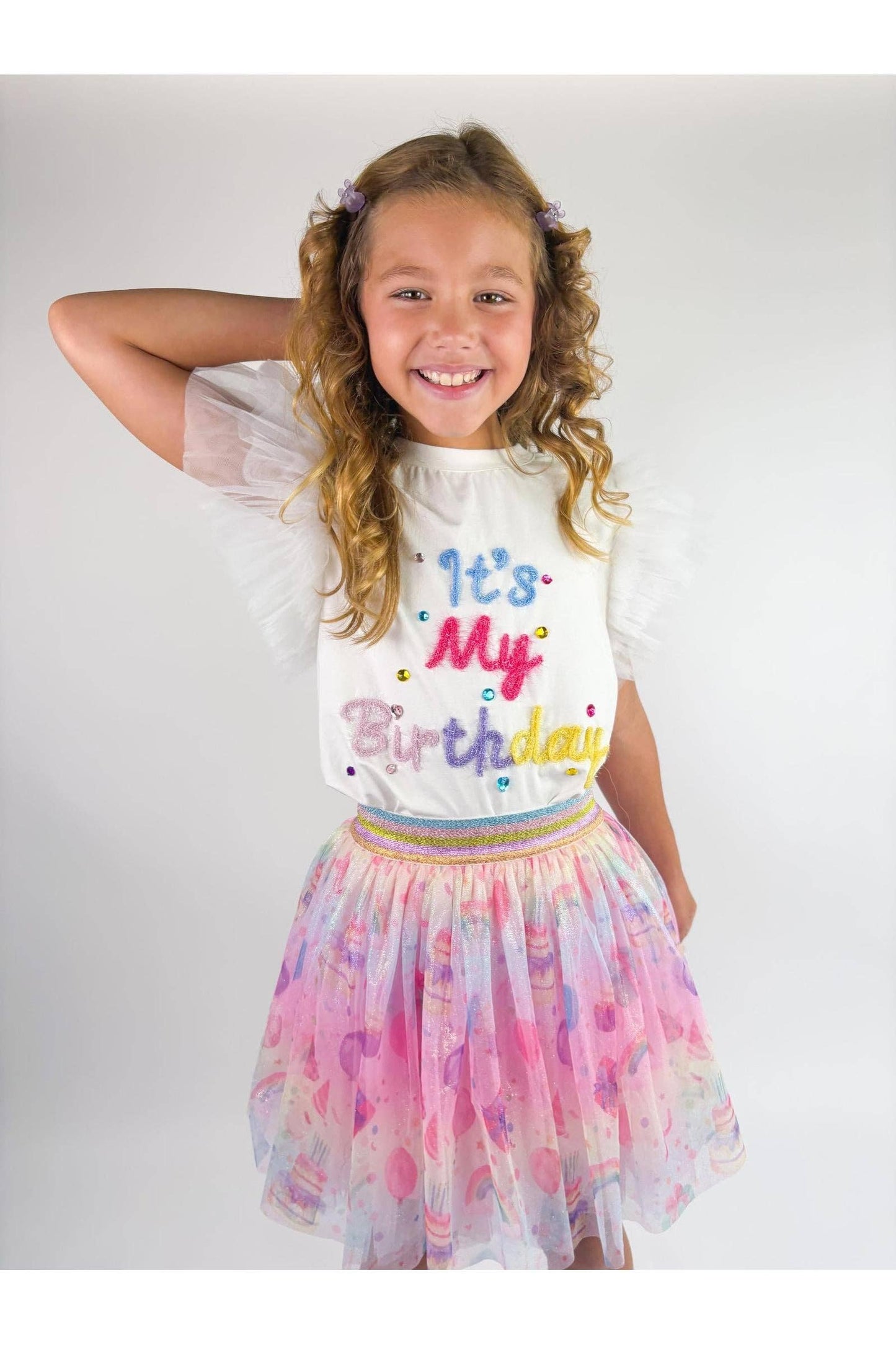 Three Wildflower Designs - "It's My Birthday" Tulle Sleeve Top