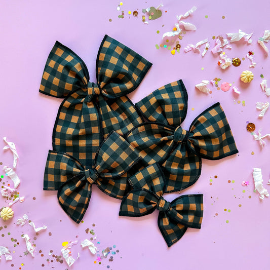 Tiny Wonders Bows - Orange and Black Gingham