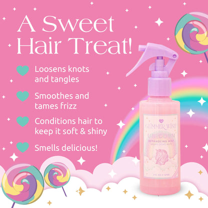 Glimmer Wish - Unicorn Hair Detangling Mist | Detangler Spray, Perfect Gift