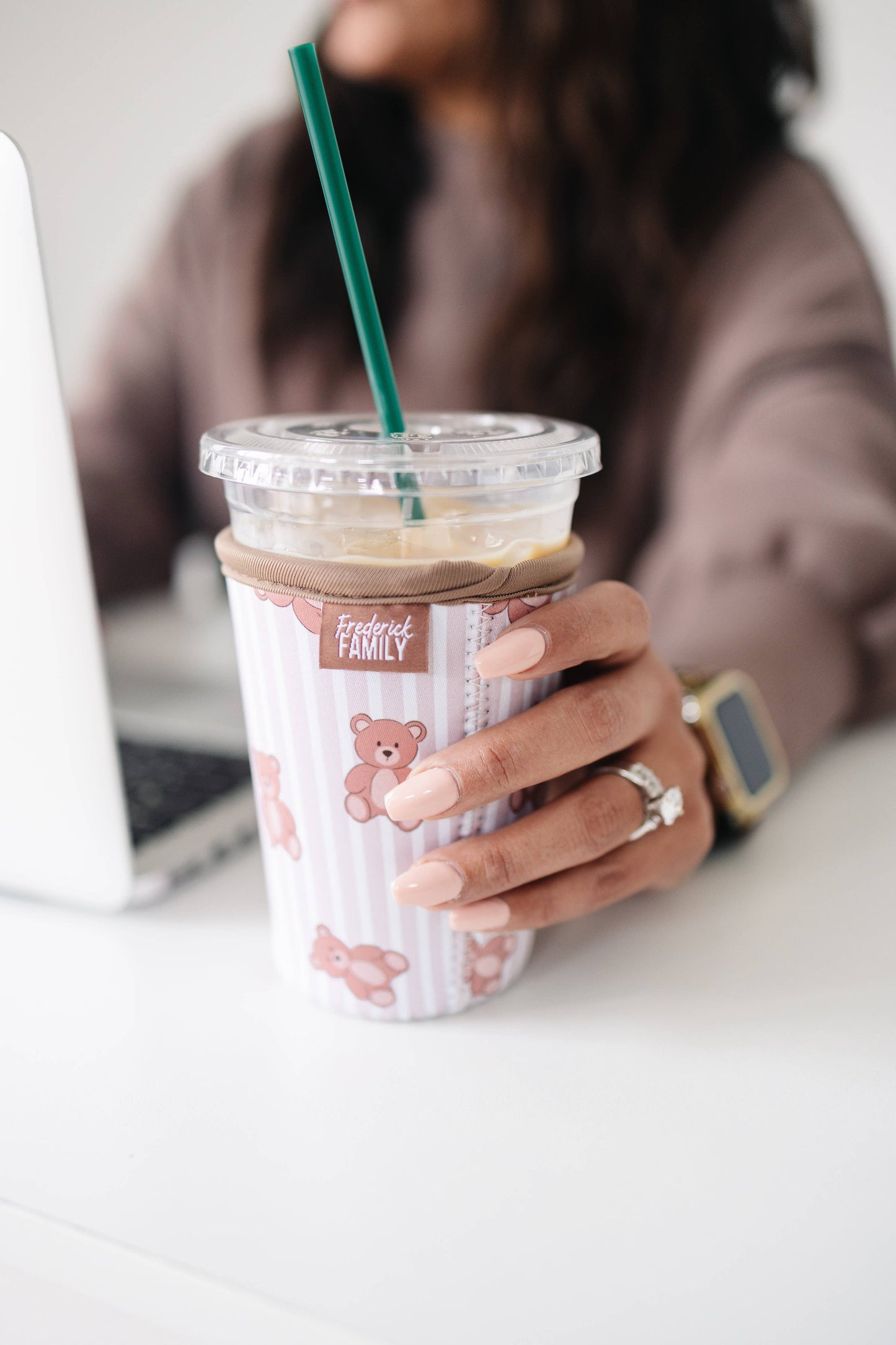 Frederick Family Co. - Iced Coffee Sleeve, Cute Reusable  Cup Holder Drink Sleeve, Coffee Lover Gift, Cold Drink Sleeve for Iced Coffee Cups