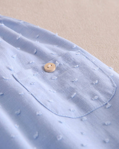 Dadati - Baby boy blue plumeti romper with crossed straps
