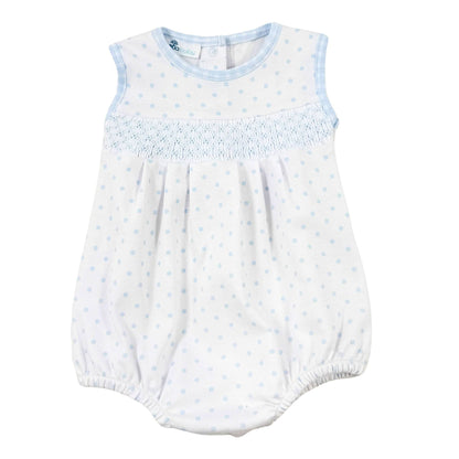 Gingham Dots Smocked Sleeveless Bubble in Light Blue