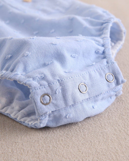Dadati - Baby boy blue plumeti romper with crossed straps