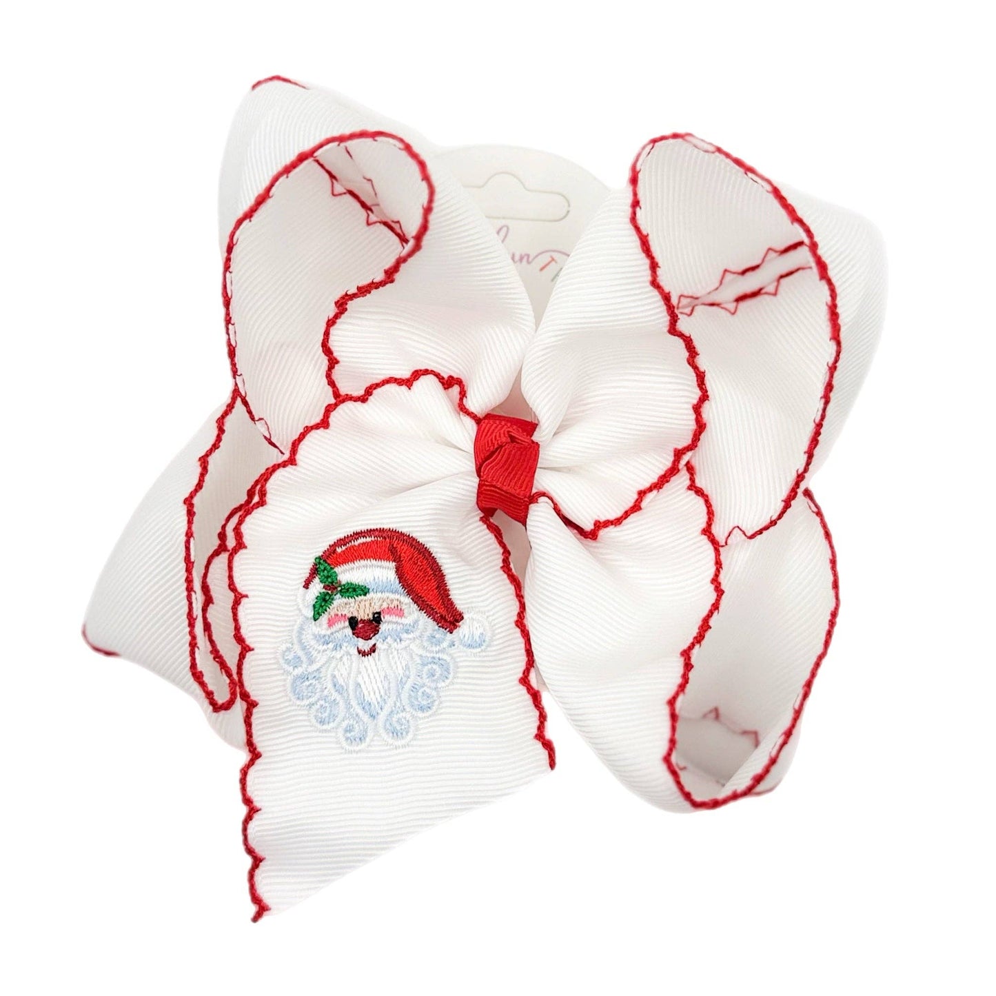 Just For Fun Threads - Santa Embroidered Moonstitch Hair Bow