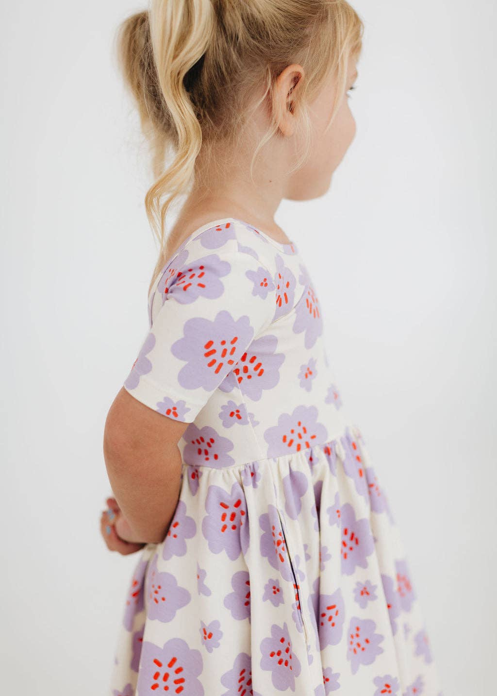 Good Apples Kids - Short Sleeve Twirl Dress in Lavender Blooms Pre-sale