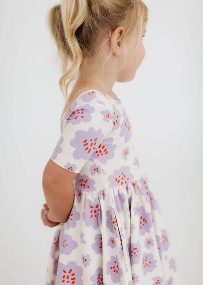 Good Apples Kids - Short Sleeve Twirl Dress in Lavender Blooms Pre-sale