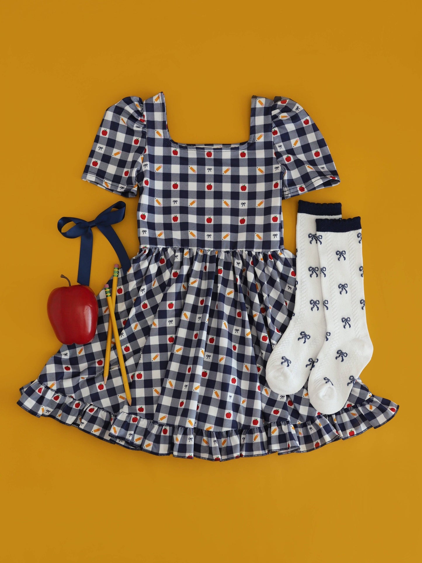 Little Stocking Co. - Navy Bow Scalloped Knee Socks