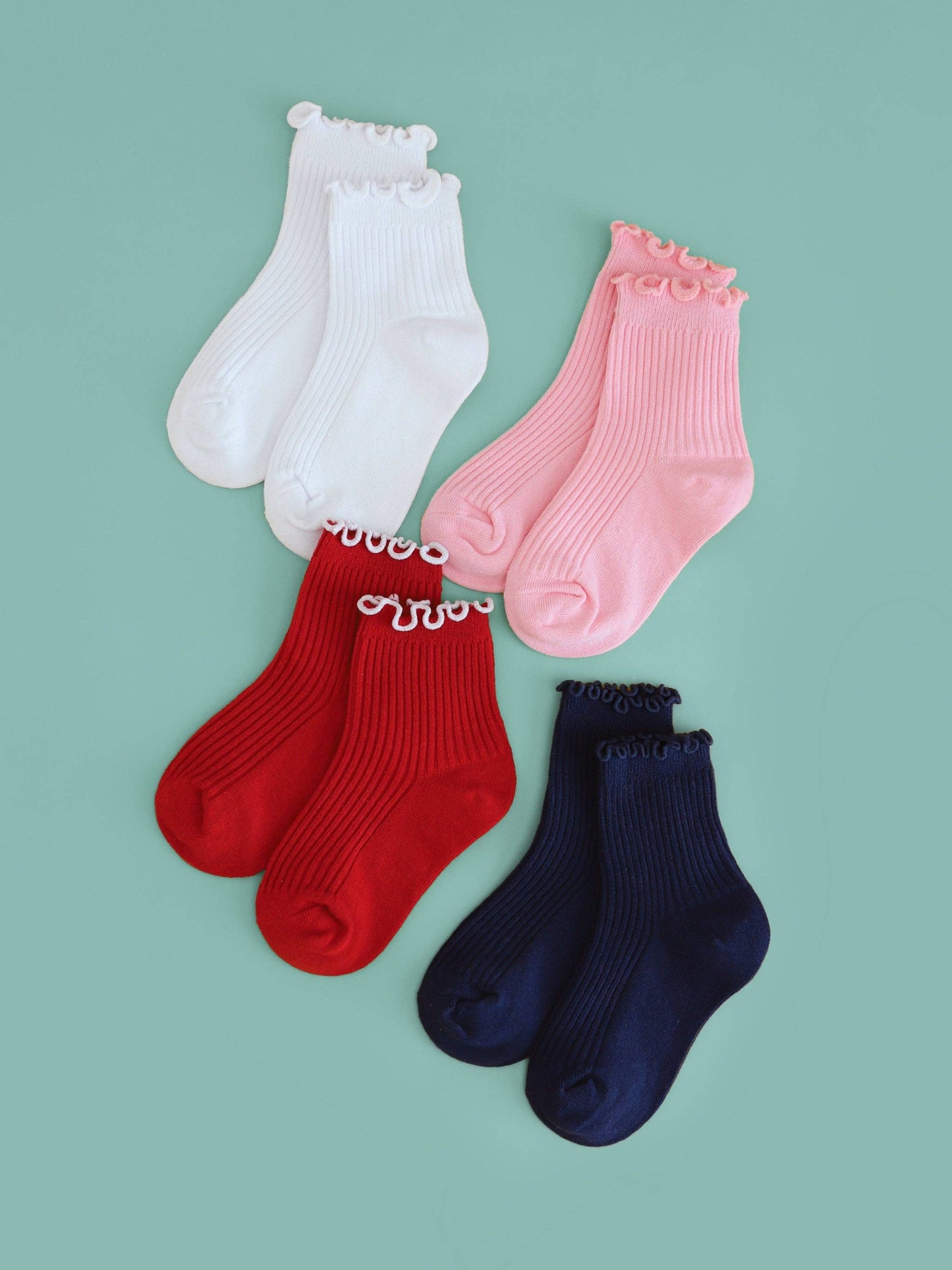 Little Stocking Co. - Ribbed Lettuce Trim Midi Socks - Red/White