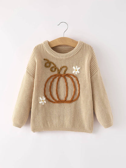 Rylee Faith Designs - （Pre-order）Fall Girls Thanksgiving Halloween Pumpkin Pullover Sweater