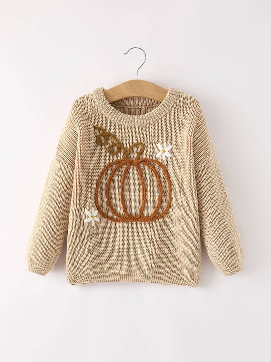 Rylee Faith Designs - （Pre-order）Fall Girls Thanksgiving Halloween Pumpkin Pullover Sweater
