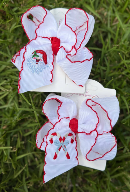 Just For Fun Threads - Santa Embroidered Moonstitch Hair Bow