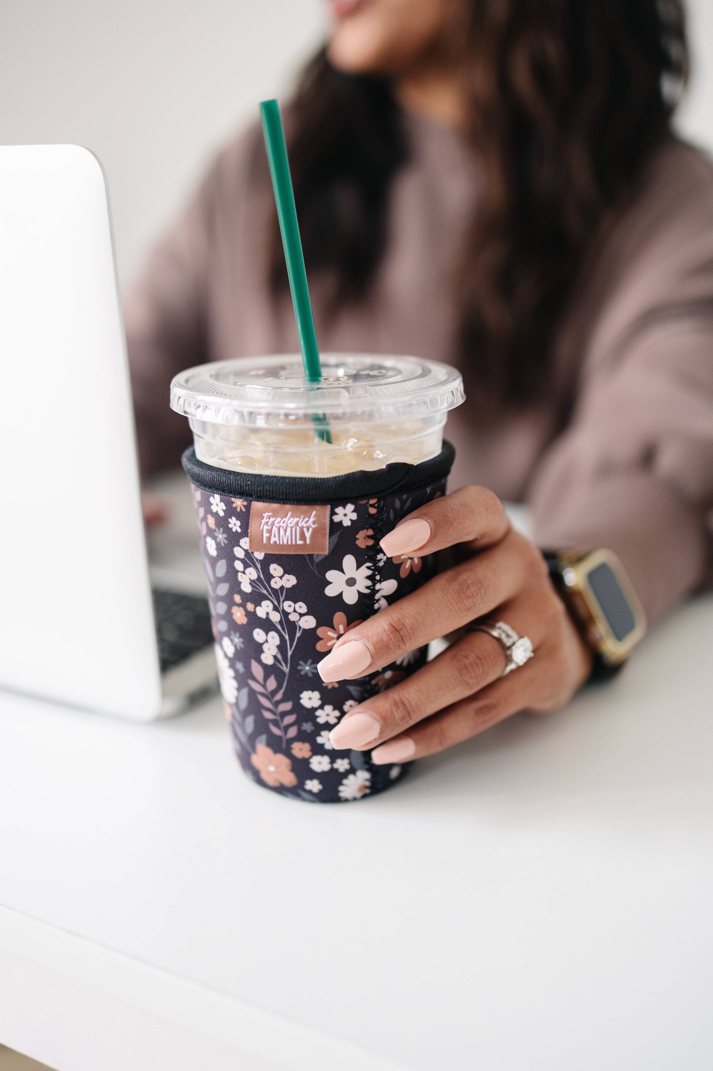 Frederick Family Co. - Iced Coffee Sleeve, Cute Reusable  Cup Holder Drink Sleeve, Coffee Lover Gift, Cold Drink Sleeve for Iced Coffee Cups