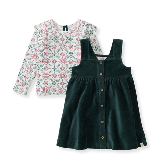 Burt's Bees Baby - Poinsettia Fair Isle Organic Girl Tee & Dress Set