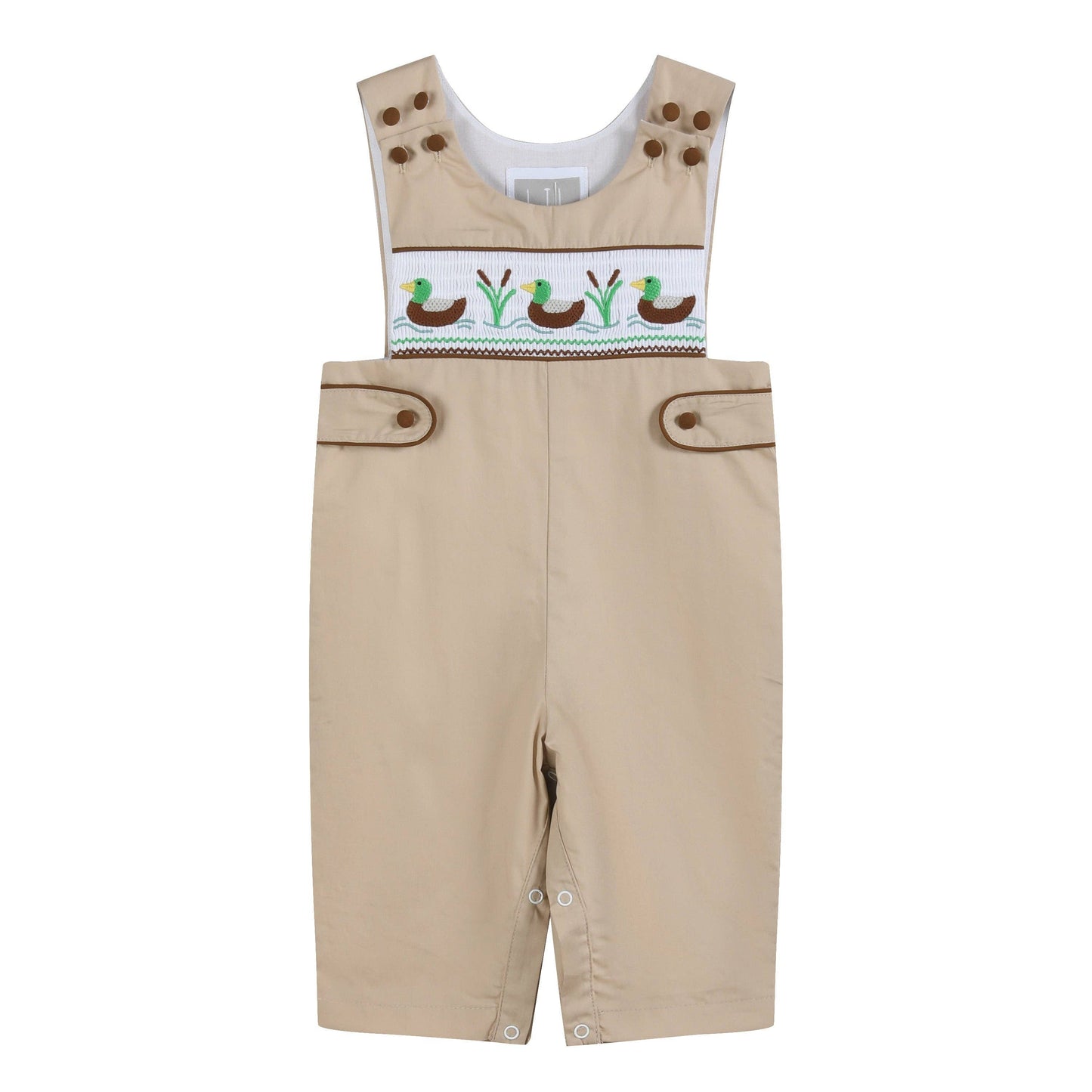 Lil Cactus - Light Brown Mallard Smocked Overalls