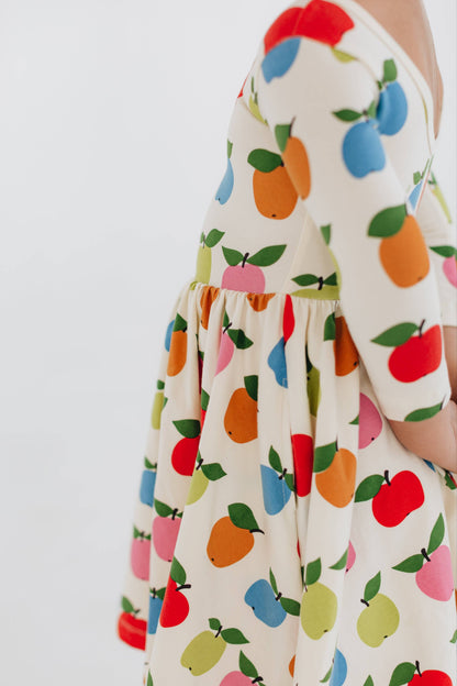 Good Apples Kids - 3/4 Sleeve Twirl Dress in Apples