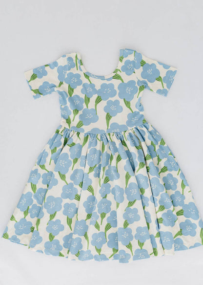 Good Apples Kids - Short Sleeve Twirl Dress in Blue Garden Pre-sale