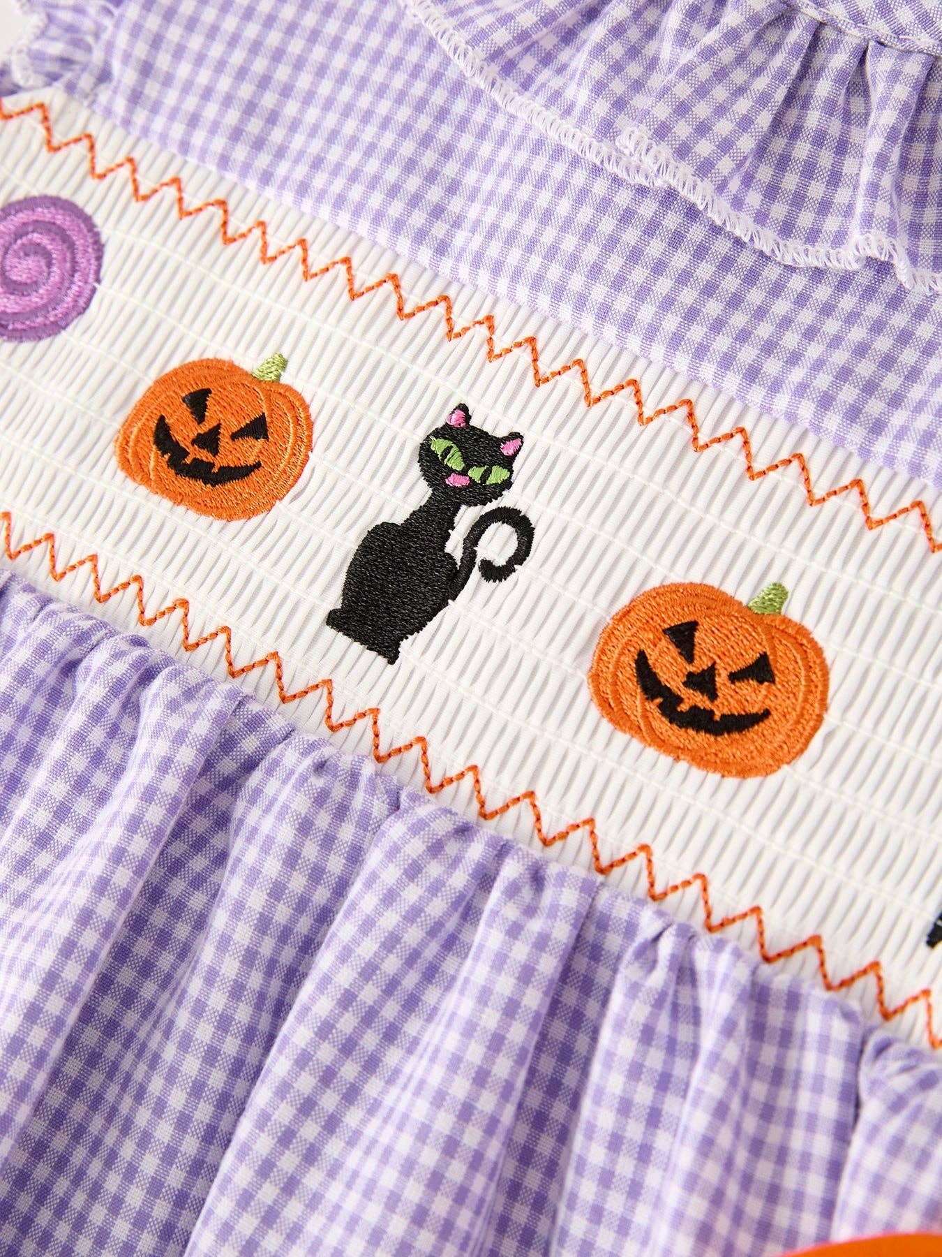 Rylee Faith Designs - Fall Halloween Purple Balloon Pumpkin Cat Smock Embroidery Baby Girl Dress