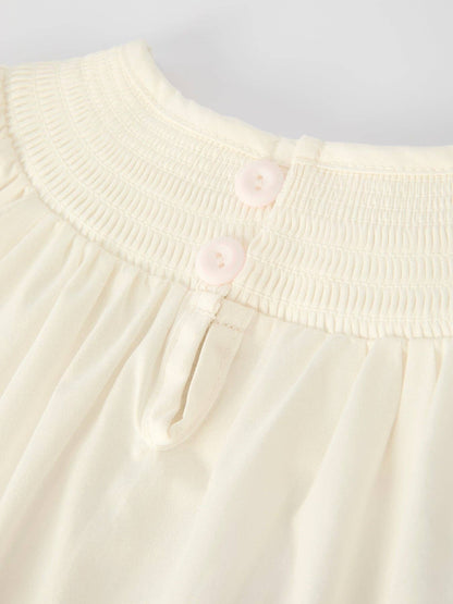 Rylee Faith Designs - White Christmas Girl's Dress: Delicate Embroidery with Red Bow Details
