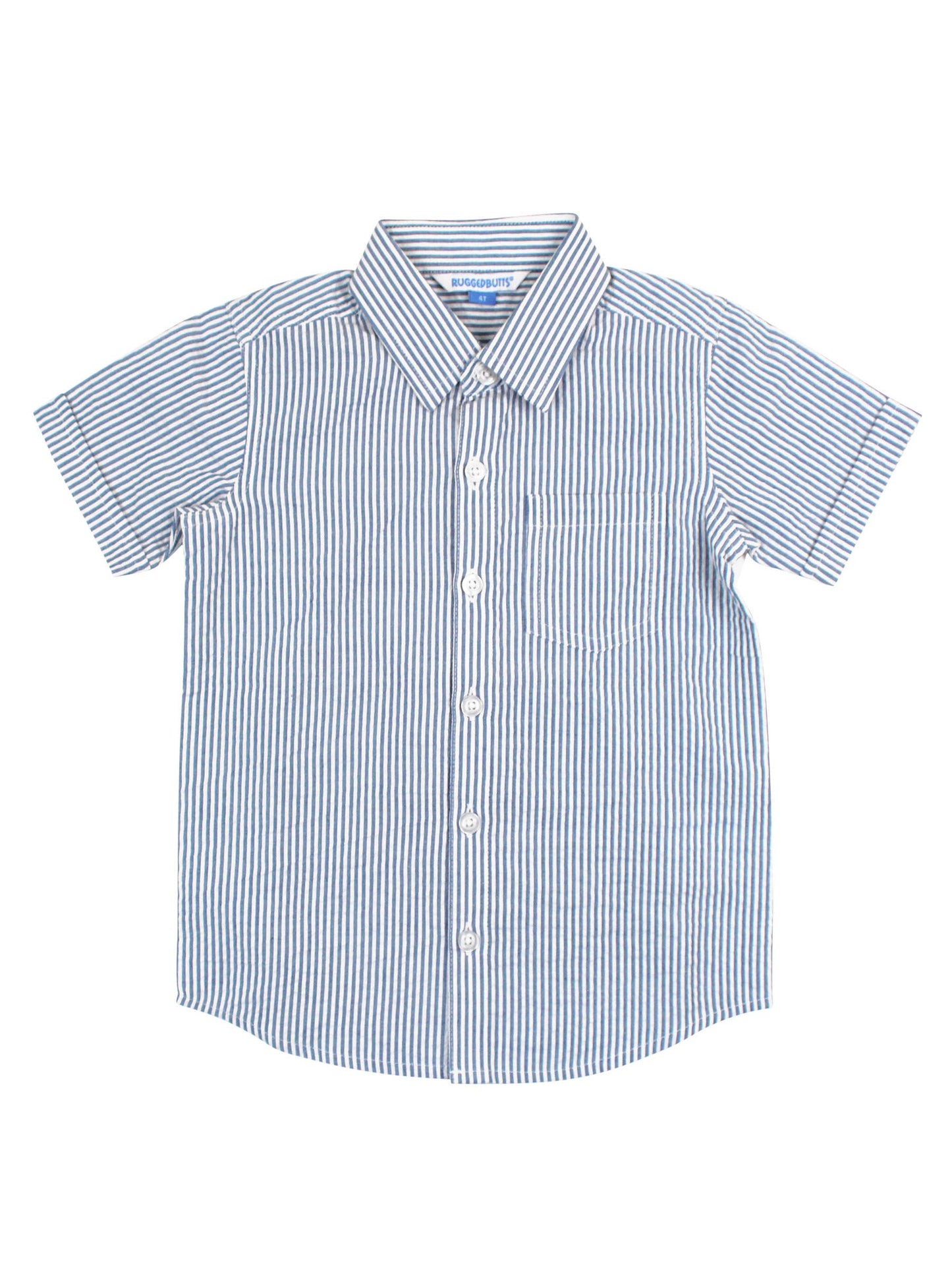Boys Classic Blue Seersucker Short Sleeve Button Down Shirt