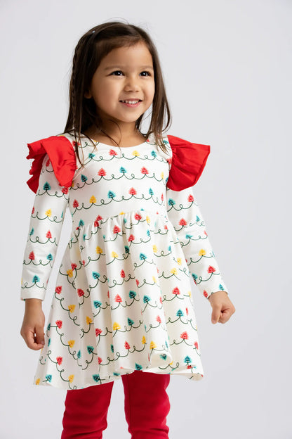 Monica + Andy - Holiday Double Ruffle Let's Dance Dress_Holiday Tree Lights