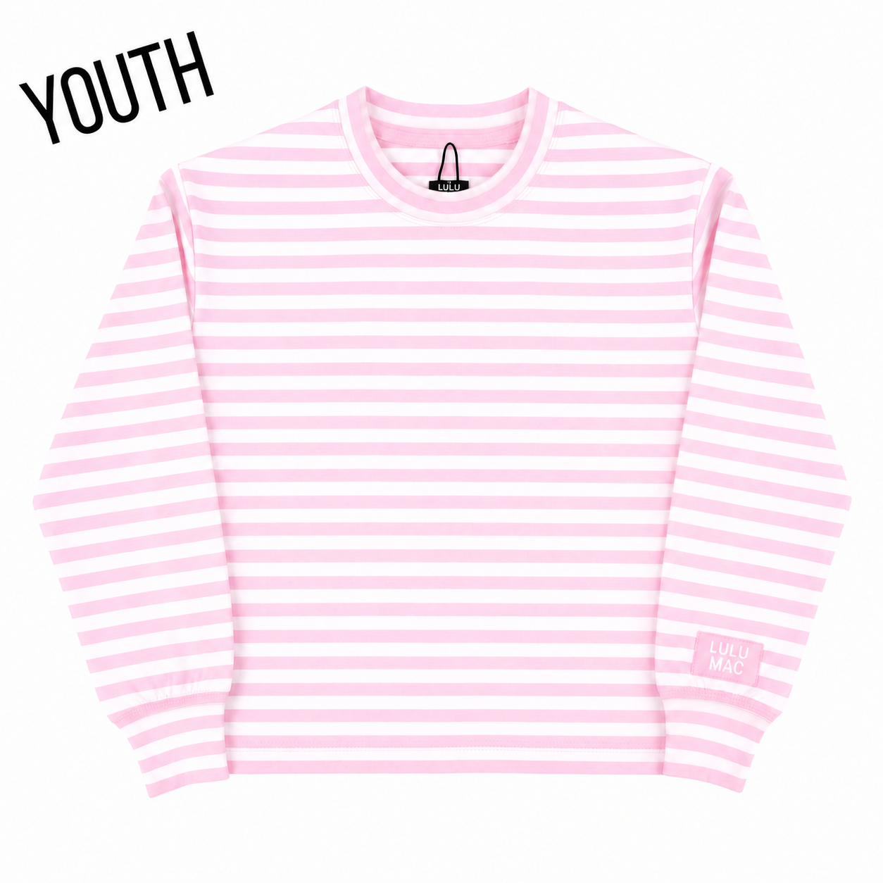 Girlie Girl Originals - KD-MC-STRIPE MONOCHROME PATCH YOUTH LONG SLEEVE TOP-LIGHT PINK