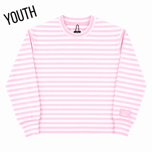 Girlie Girl Originals - KD-MC-STRIPE MONOCHROME PATCH YOUTH LONG SLEEVE TOP-LIGHT PINK
