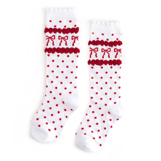 Little Stocking Co. - Red Bow Scalloped Knee Socks